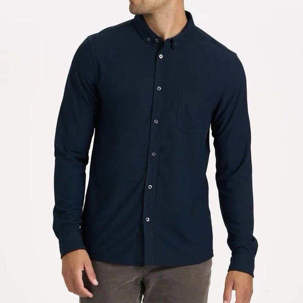 Vuori Ace Button Down Long Sleeve Shirt Mens Large Navy Performance Stretch UPF